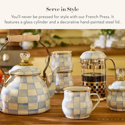 MACKENZIE-CHILDS Coffee French Press, Light-Blue-and-White Sky Check - Image 2