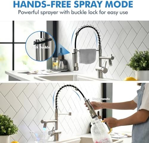 VFAUOSIT Kitchen Faucet with Pull Down Sprayer, Brushed Nickel LED Light - Image 3