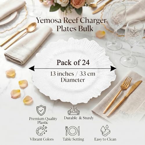 24 Pack White Charger Plates, 13inch Reef Chargers for Dinner Plates - Image 2