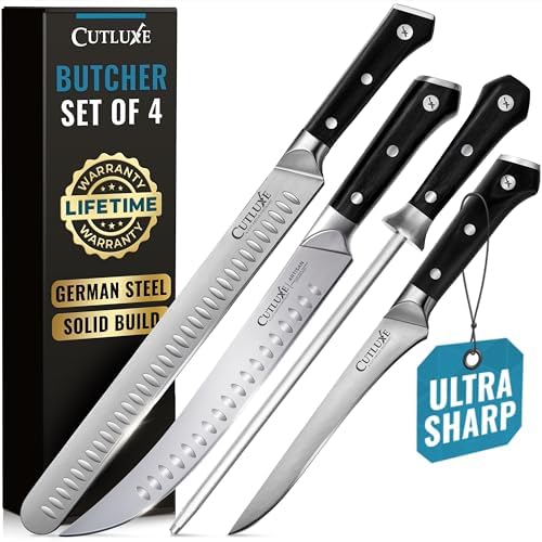 Cutluxe Butcher Knife Set, Brisket, Breaking & Boning Knife with Honing Rod by Cutluxe
