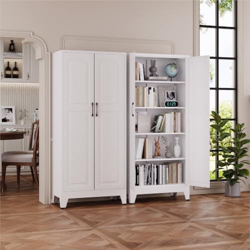 YAUWOH 71''Metal Cabinet with 4 Adjustable Shelves,5-Tier Pantry Storage Cabinet,Kitchen Pantry Cabinet White - Image 6