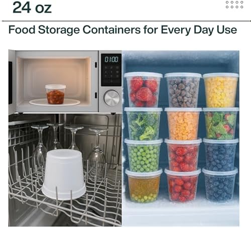 24oz [100 set] Heavy Duty Plastic Deli Container | BPA-Free Food Storage with Airtight Leak‑Proof Lids | Microwave, Freezer & Dishwasher Safe – Stackable, Bulk Reusable Soup & Meal Prep Tub - Image 3