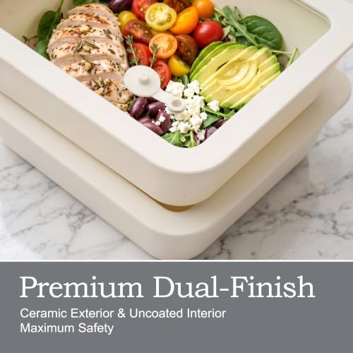 Urban Green Ceramic Coated Glass Food Storage Container with Airtight Glass Lid, Large Rectangle Meal Prep Container, 87oz, Microwave and Oven Safe Non-Toxic Lunch Box, Cream color - Image 2