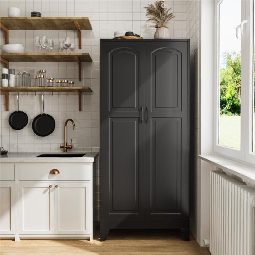 COFaR 71" Black Arched Storage Cabinet for Living Room and Home Office - Image 3