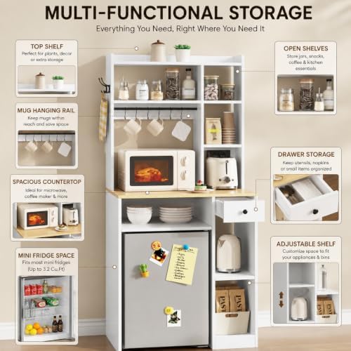 IRONCK Baker's Rack with Power Outlets, Coffee Bar with Mini Fridge Space - Image 5