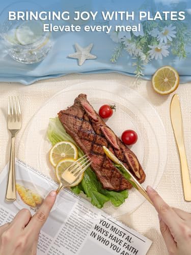WDF 200PCS Clear Plastic Plates for Party - Heavy Duty Clear Disposable Plates - 100 x 10 Dinner Plate and 100 x 7 Dessert/Cake Plastic Plate for Weddings/Traval/Party/BBQ/Events - Image 2