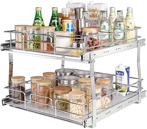 VEVOR 2 Tier 20"Wx21.2"Dx15.2"HPull Out Cabinet Organizer, Heavy Duty Slide Out Pantry Shelves, Steel Roll Out Drawers, Sliding Drawer Storage for Home, 21.5"Wx22.5"Dx19"H Install Size for Cabinet by VEVOR