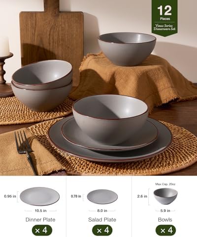 Famiware Venus Plates and Bowls Sets, 12pcs Stoneware Dinnerware Set for 4 - Image 5