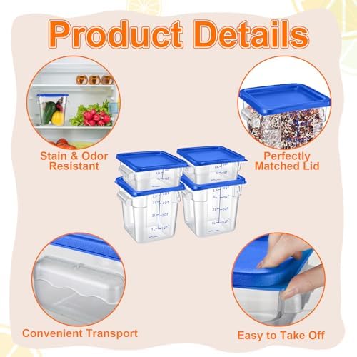 Suclain 8 Pcs Food Storage Container with Lids Set 2qt and 4qt Square Clear Commercial Containers with Scales Handles for Home Restaurant Kitchen Food Storage, Marinating Meat, Proof Dough (Blue) - Image 3
