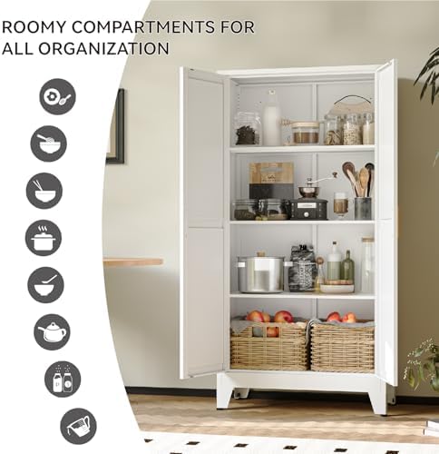 COFaR 61" Metal Pantry Cabinet with Adjustable Shelves, White Storage Cabinet with Doors and Shelves, Sturdy Freestanding Cupboard for Kitchen Pantry, Bathroom Storage, Living Room & Office - Image 6