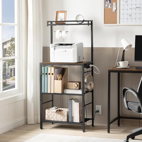 MAHANCRIS Bakers Rack with Storage, Microwave Stand with Paper Holder, Bakers Rack with Power Outlet, Coffee Bar Station with 6 Hooks, for Kitchen, Dining Room, Rustic Brown and Black BRHR36E01 - Image 3