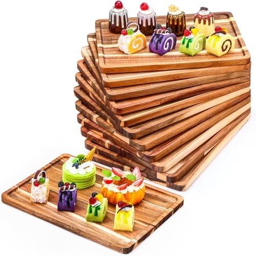 Roshtia 12 Pcs Acacia Wood Serving Tray Dinner Plates,10'' X 14'' X 0.6'' by Roshtia