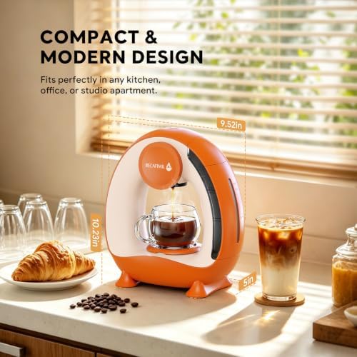 Single Serve Coffee Maker For K Cup Pod and Coffee Grounds /Tea, Fast Brew in 2 minutes, 2 IN 1 One Button Coffee Machine 4-8 Oz Brew Sizes, Stylish＆Compact For Home, Office, RV and Dorm (Orange) - Image 6