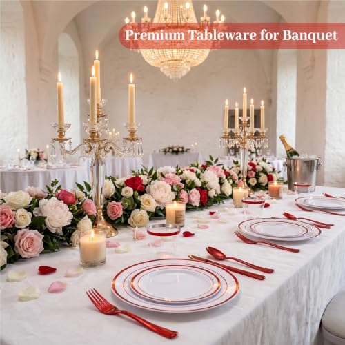 DaYammi 350PCS Red Plastic Dinnerware Set for 50 Guests - Image 5