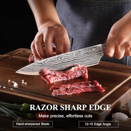Sunnecko Kitchen Knife Set 7 Piece Chef Knife Set Professional High Carbon Stainless Steel, Sharp Kitchen Knives with Wooden Handle - Image 2