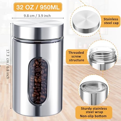 Mimorou 6 Pack 32 oz Airtight Stainless Steel Kitchen Canisters, Silver - Image 2