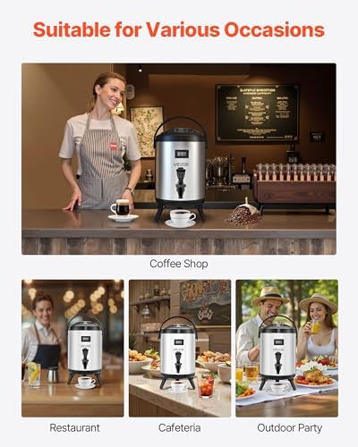 VEVOR Insulated Beverage Dispenser, 1.5 Gal/6L Stainless Steel Thermal Drink Server with Spigot & Temp Display, Suitable for Hot and Cold Drinks, for Tea Coffee Water in Cafes & Restaurants, Silver - Image 6