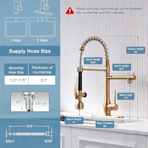 GIMILI Brushed Gold Kitchen Faucet with LED Light and Pull Down Sprayer - Image 2