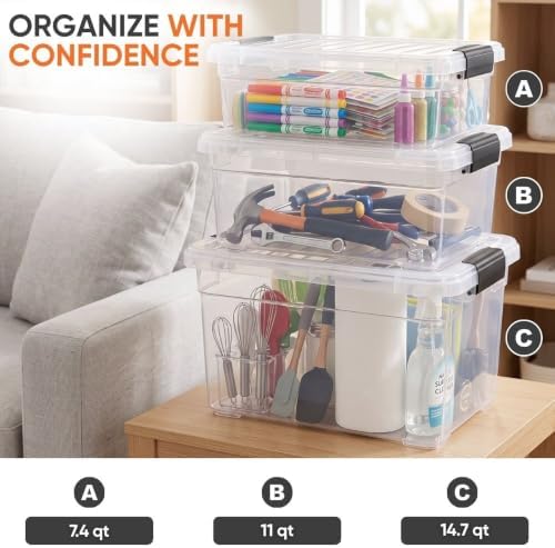 Superio 11 Quart Clear Plastic Storage Boxes with Lids, Stackable Organizer Containers, BPA-Free Storage Bins for Home, Office, School & Dorm, 4 Pack - Image 5