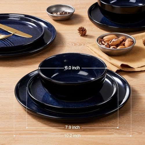 LIANYU 24 Piece Dinnerware Plate and Bowls Dishes Sets for 8, Midnight Blue - Image 2