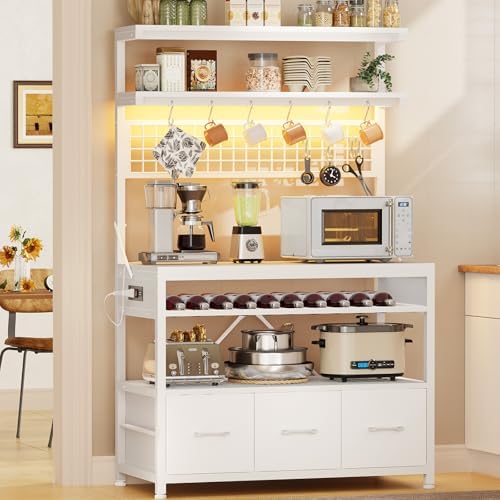 Itaar 35.4" Bakers Rack Microwave Stand with Storage, 3 Drawers, LED Lights by Itaar