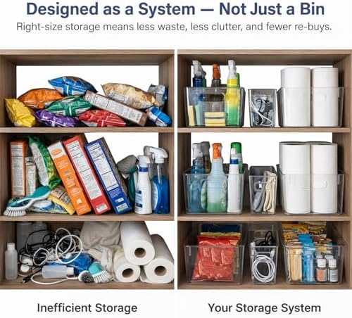 MOONEDGE Set of 12 Clear Plastic Storage Organizer Bins, 4 Large & 8 Small - Image 3