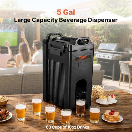 VEVOR Insulated Beverage Dispenser, 5 Gallon, Food-grade LDPE Hot and Cold Beverage Server, Thermal Drink Dispenser Cooler with 0.9 in PU Layer Two-Stage Faucet Handle, for Restaurant Drink Shop - Image 2