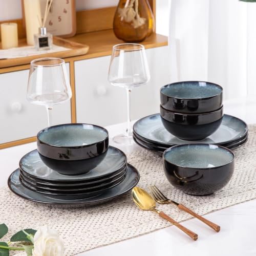LeRatio Ceramic Dinnerware Sets for 6,18Pcs Porcelain Plates and Bowls Set - Image 5