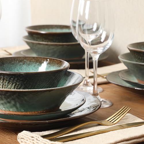 Gibson Elite Green Lantern Service for 4 (16 Piece) Double Bowl Dinnerware Set, Teal, Soft Gray, Dinnerware Set - Image 3