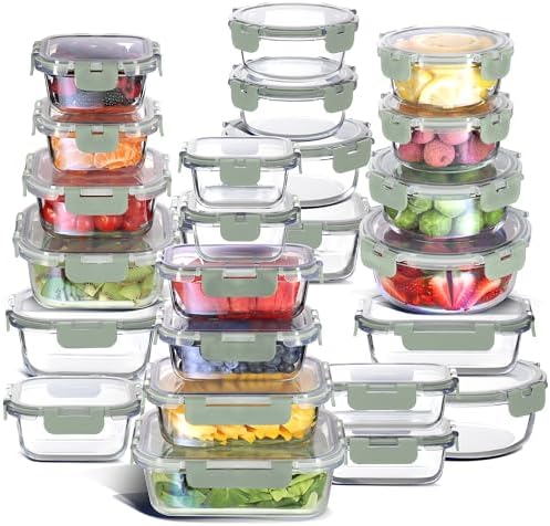 EATEX 48pc Glass Storage Containers with Lids, 24 Glass Food Storage Containers with 24 Airtight Lids for Pantry & Kitchen, Meal Prep Containers for Lunch, Oven Freezer Microwave & Dishwasher Safe by Eatex