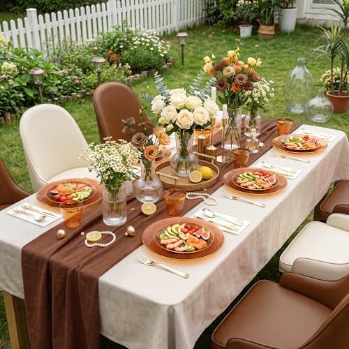 Rubtlamp 350 Pcs Brown Plastic Dinnerware Set (50 Guests), Amber And Gold Plastic Plates, Coffee Hammered Party Plates Set Include Dinner Plates, Dessert Plates, Cups, Cutlery Set Napkins for Party - Image 6