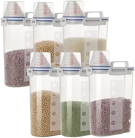 5.5 Lbs Plastic Transparent Tank, Rice Storage Barrel, Household Food Container Grain Storage Box for Oatmeal, Grain, Cereal, Pasta, Flour (6 Packs) by jioko