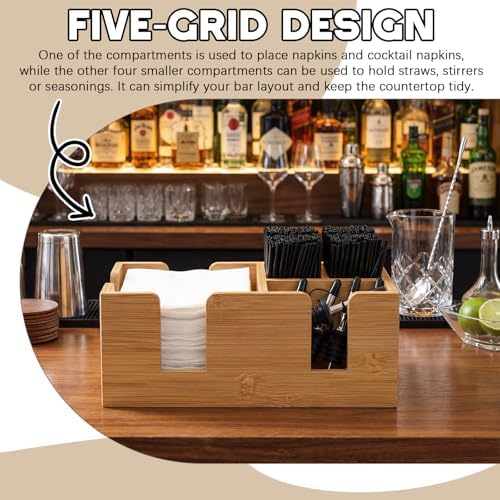 Mifoci 2 Pcs Bamboo Bar Caddy, Wood Napkin & Straw Holder Organizer - Image 6