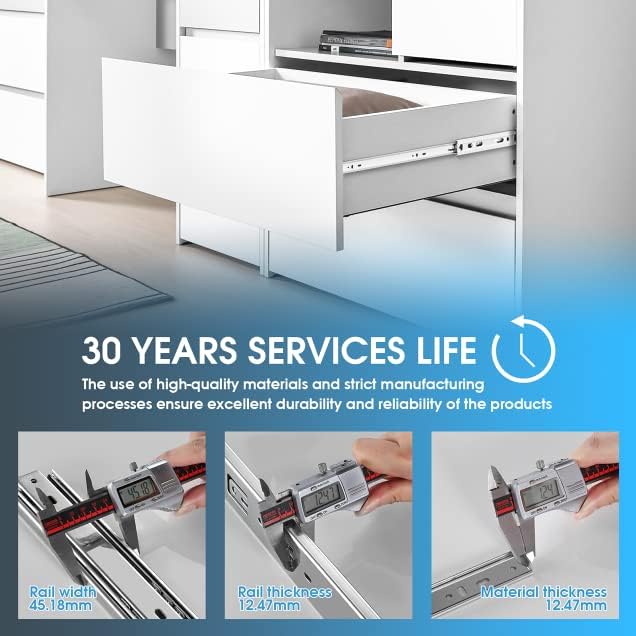 SHUHANG 10 Pair Full Extension Drawer Slides 8 10 12 14 16 18 20 22 24 Inch Ball Bearing Rails 100 lb Load Capacity Side Mount Cabinet Dresser Glides Wardrobe Kitchen Trash Can Slider Runners Silver - Image 2