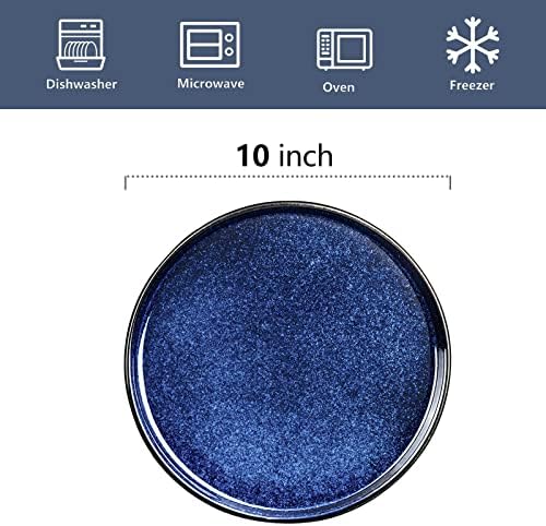 vicrays Ceramic Dinner Plates Set - Porcelain 10 Inch Flat Steak Pasta Pizza Plate Home Party Restaurant Plate Scratch Resistant Microwave Oven and Dishwasher Safe Set of 6 Blue - Image 2
