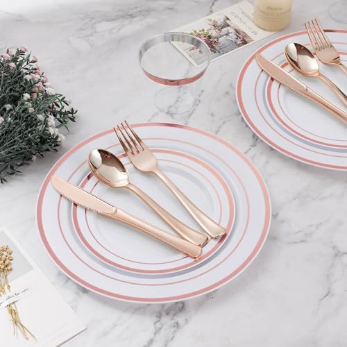 BESTVIP 600PCS Rose Gold Dinnerware Set for 100 Guests, Plastic Plates - Image 6