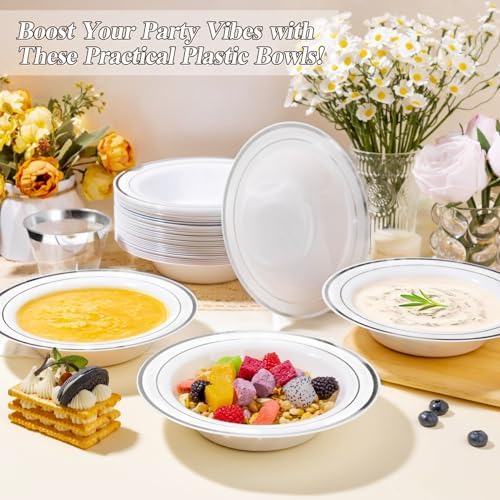 BESTSTAR 200 Pack Disposable Soup Bowls with Silver Rim - Image 6