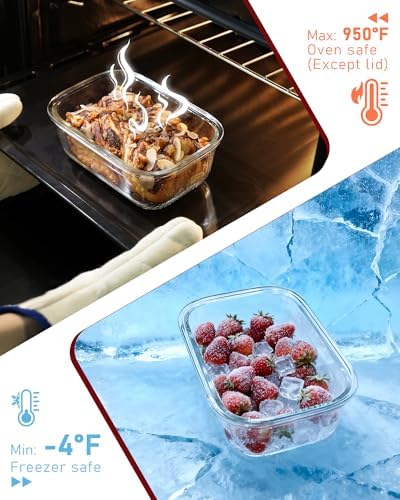 Airtight Glass Food Storage Set with Tempered Glass Lids, 4-Pack (2x4.7 & 2x9.3 Cup), Non-Toxic & Plastic-Reduced, Thermal Shock Resistant, Gift Ready - Image 5