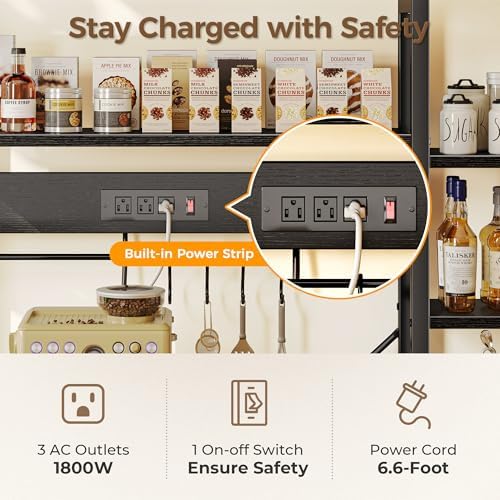 SUPERJARE Large Bakers Rack with Power Outlets, 47.2 Inches Microwave Stand - Image 4
