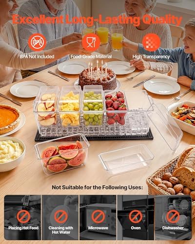 VEVOR Chilled Condiment Server Caddy, 5 Compartment Ice Cooled Serving Container, Plastic Fruit Garnish Tray Platter with Separate Lid, for Taco Salad Bar Accessories, Party Home Restaurant Supplies - Image 5