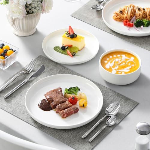 MALACASA 12 Pcs Porcelain Plates and Bowls Sets,Dinnerware Set for 4,White - Image 5