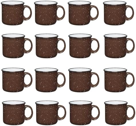 Set of 16 Ceramic Campfire Mugs – 15 Oz, Brown – Coffee & Tea Cups for Home, Work, Travel, Camping – Customizable, Great for DIY, Events, Companies by GiftsbyDesign