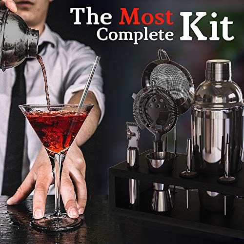 Highball & Chaser 13-Piece Cobbler Cocktail Shaker Set: Black Polished Stainless Steel Bartender Kit for Home Bar Set | Laser Engraved Tools Plus E-Book with 30 Recipes - Image 4