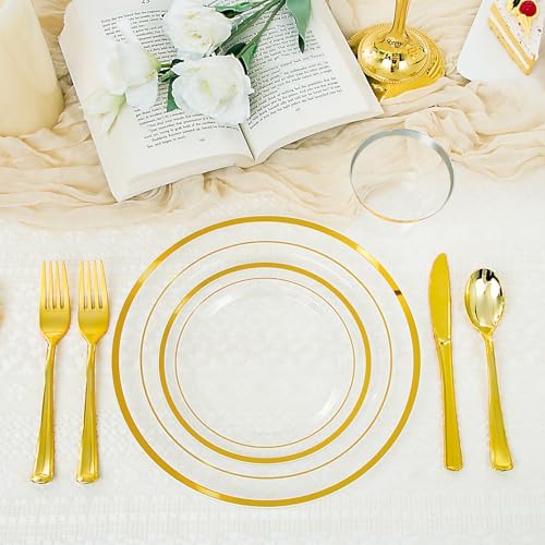 WELLIFE Clear and Gold Plastic Plates, Dinnerware Set for 75 Guests - Image 5