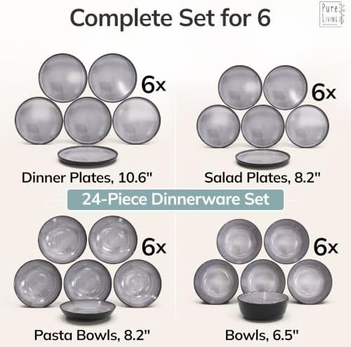 24 Piece Stoneware Dinnerware Set for 6, Handcrafted Plates and Bowls Set - Image 6