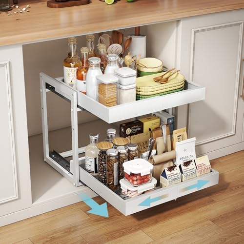 Golener 2-Tier Expandable Pull Out Cabinet Organizer, Cabinet Drawers, 16"D by Golener