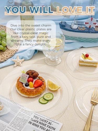 WDF 200PCS Clear Plastic Plates for Party - Heavy Duty Clear Disposable Plates - 100 x 10 Dinner Plate and 100 x 7 Dessert/Cake Plastic Plate for Weddings/Traval/Party/BBQ/Events - Image 3