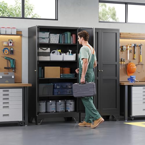 Letaya Metal Garage Storage Cabinets,71" H Black Tall Kitchen Pantry - Image 6
