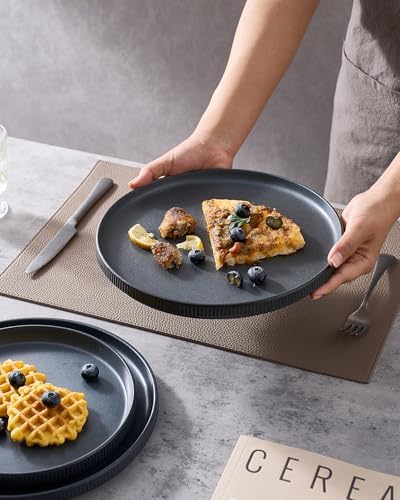 famiware Star 10/8 inches Dinner Plates Set for 6, Matte Dark Charcoal - Image 2