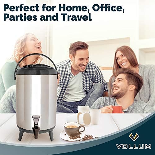 Vollum Stainless Steel Insulated Beverage Dispenser – Insulated Thermal Hot and Cold Coffee Carafe – 8 Liter Drink Dispenser with Spigot for Hot Water, Tea & Coffee, Cold Milk, Juice & More BLACK - Image 6